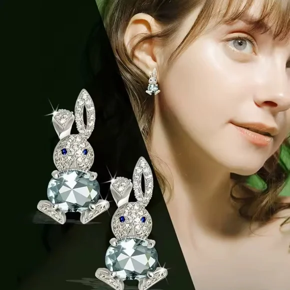 Charming Crystal Bunny Earrings - Picture 1 of 2